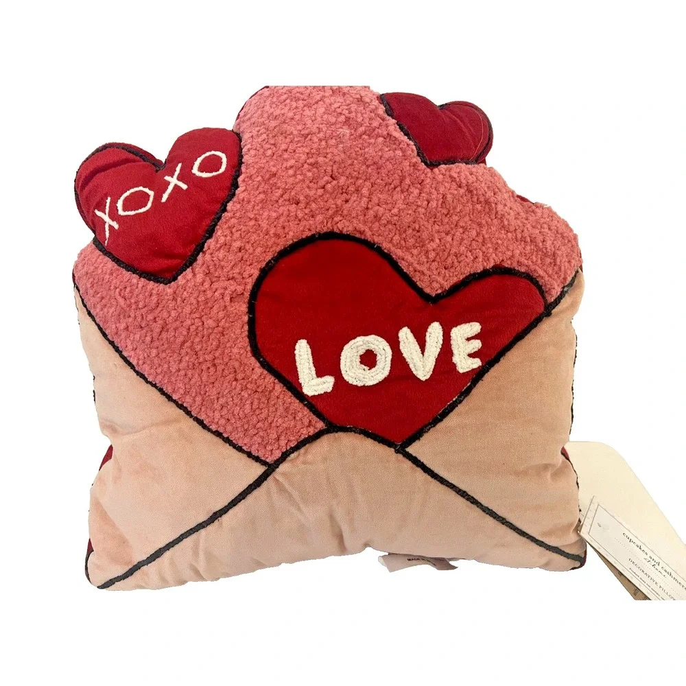 Valentine's Throw Pillow Love Letter‎ XOXO Red Pink Heart Plush Sherpa 16